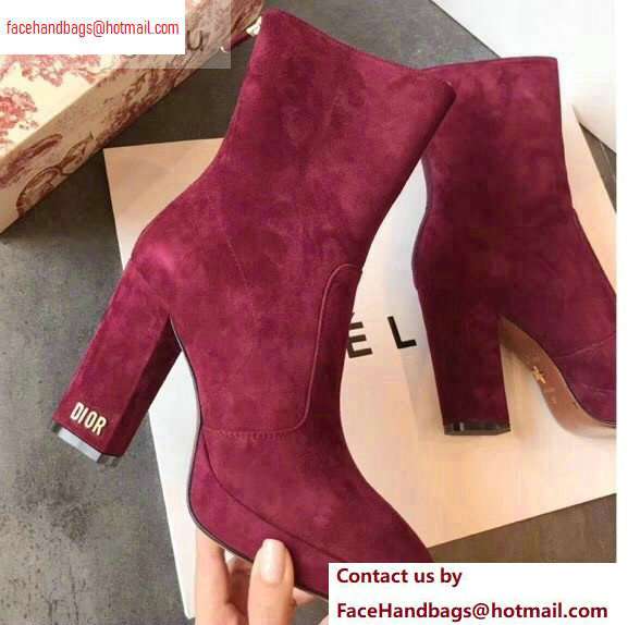 Dior Heel 10cm D-Rise Zipped Ankle Boots Suede Dark Red 2020 - Click Image to Close