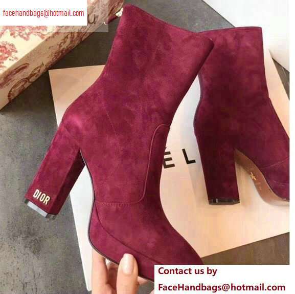 Dior Heel 10cm D-Rise Zipped Ankle Boots Suede Dark Red 2020 Dior Heel 10cm D-Rise Zipped Ankle Boots Suede Dark Red 2020