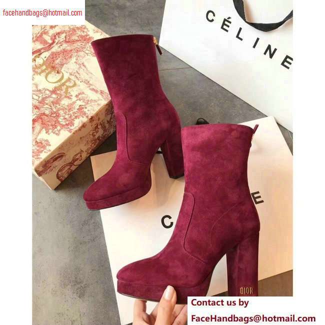 Dior Heel 10cm D-Rise Zipped Ankle Boots Suede Dark Red 2020 - Click Image to Close