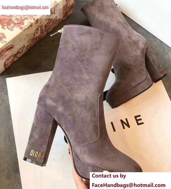 Dior Heel 10cm D-Rise Zipped Ankle Boots Suede Gray 2020 - Click Image to Close