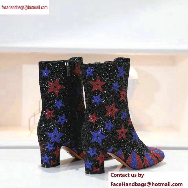 Dior Heel 6.5cm D-Circus Low Boots Stars and Stripes in Glitter Black 2020