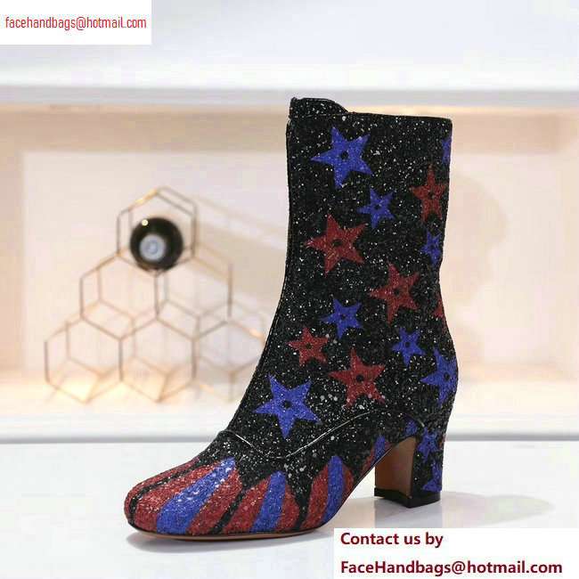 Dior Heel 6.5cm D-Circus Low Boots Stars and Stripes in Glitter Black 2020