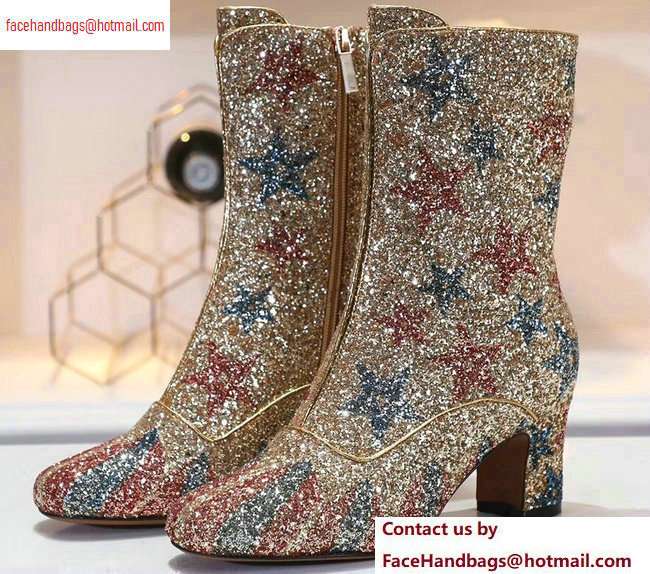 Dior Heel 6.5cm D-Circus Low Boots Stars and Stripes in Glitter Gold 2020