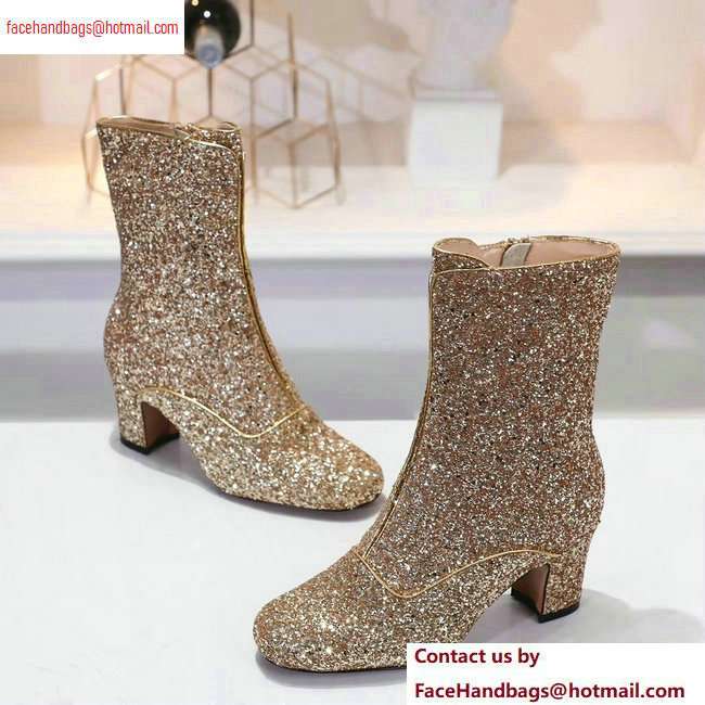 Dior Heel 6.5cm D-Circus Low Boots in Glitter Gold 2020