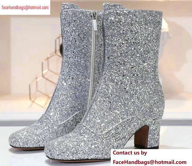 Dior Heel 6.5cm D-Circus Low Boots in Glitter Silver 2020