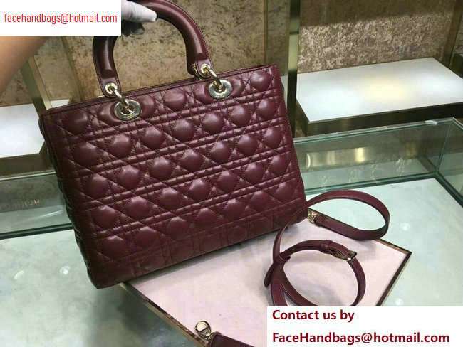Dior Large Lady Dior Bag in burgundy sheepskin Leather with Gold Hardware