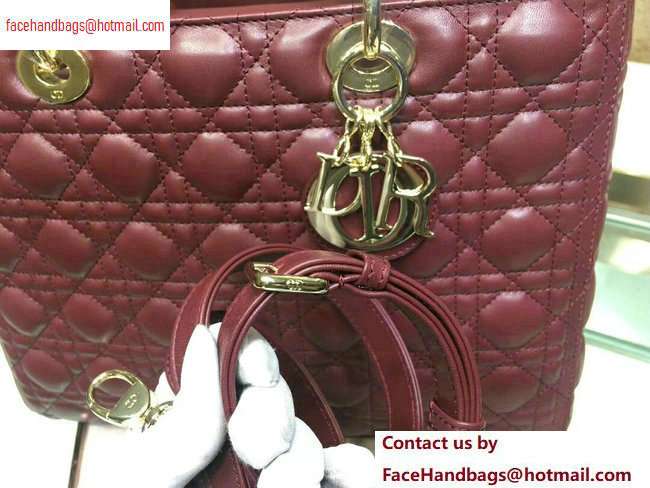 Dior Large Lady Dior Bag in burgundy sheepskin Leather with Gold Hardware