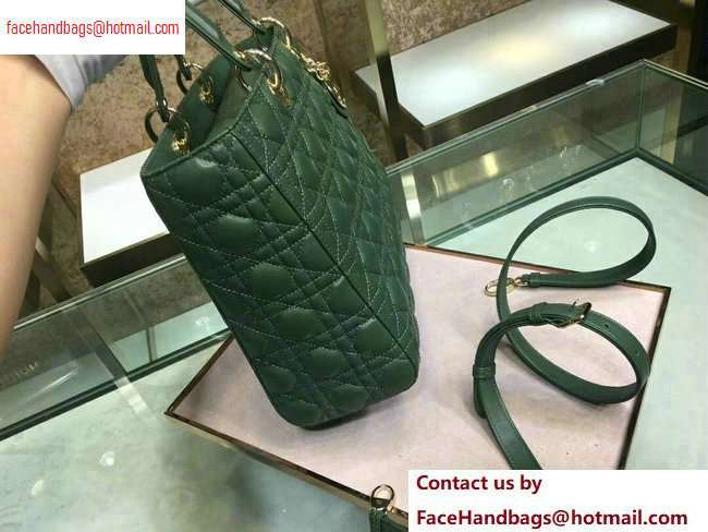 Dior Large Lady Dior Bag in dark green sheepskin Leather with Gold Hardware - Click Image to Close