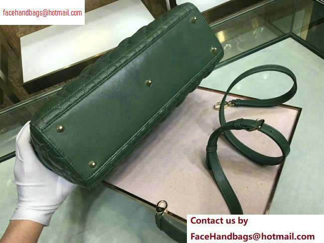 Dior Large Lady Dior Bag in dark green sheepskin Leather with Gold Hardware - Click Image to Close