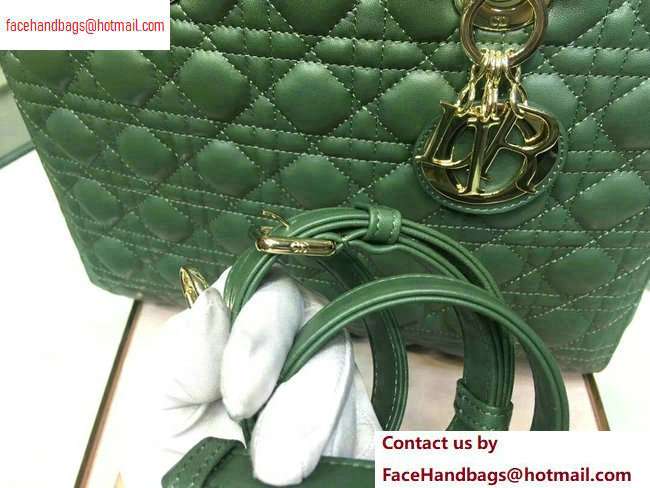 Dior Large Lady Dior Bag in dark green sheepskin Leather with Gold Hardware