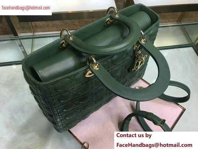 Dior Large Lady Dior Bag in dark green sheepskin Leather with Gold Hardware