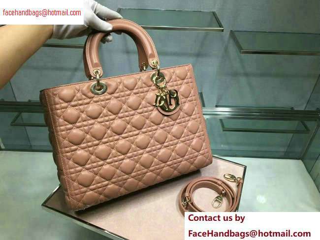 Dior Large Lady Dior Bag in nude pink sheepskin Leather with Gold Hardware - Click Image to Close