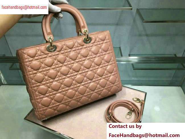Dior Large Lady Dior Bag in nude pink sheepskin Leather with Gold Hardware - Click Image to Close