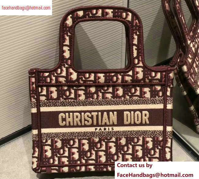 Dior Mini Book Tote Bag In Embroidered Oblique Canvas Burgundy 2020 - Click Image to Close