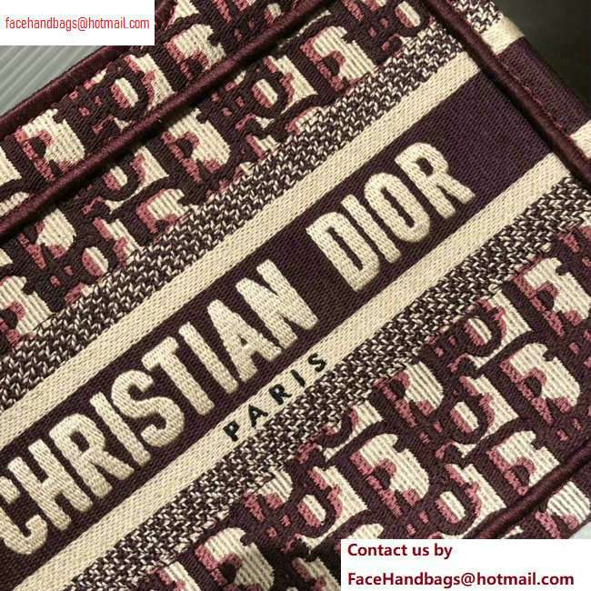 Dior Mini Book Tote Bag In Embroidered Oblique Canvas Burgundy 2020