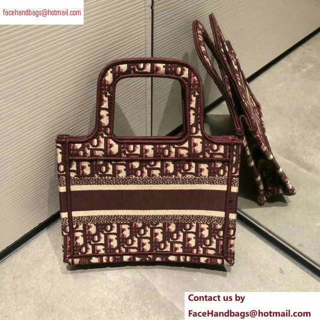 Dior Mini Book Tote Bag In Embroidered Oblique Canvas Burgundy 2020 - Click Image to Close