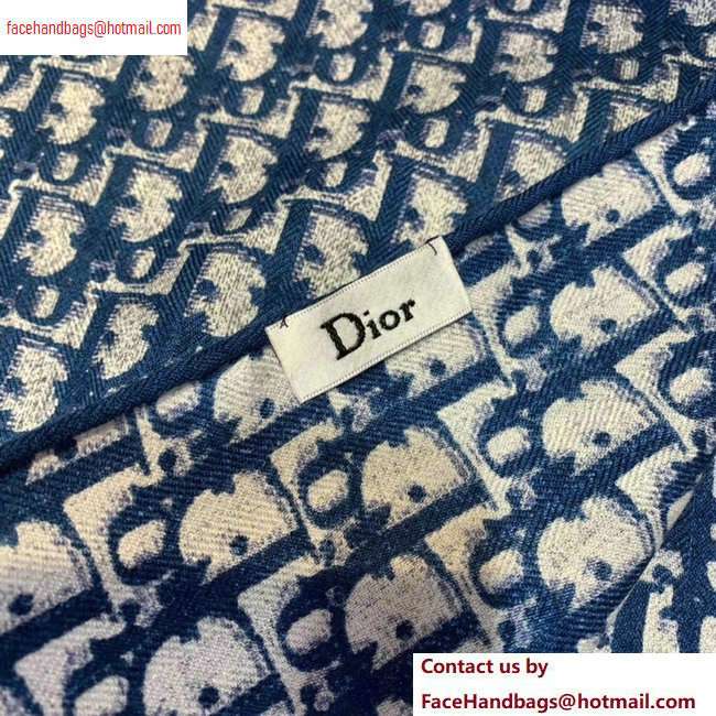 Dior Oblique Cashmere Scarf 140x140cm Blue 2020 - Click Image to Close