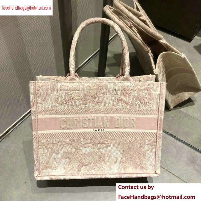 Dior small Book Tote Bag In Embroidered Canvas pink 2020