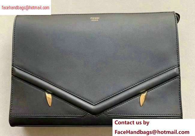 Fendi Bag Bugs Eyes Slim Pouch Clutch Bag Leather Black 2020 - Click Image to Close