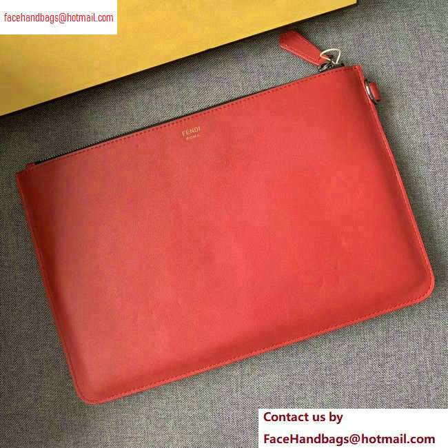 Fendi Bag Bugs Eyes Slim Zippered Pouch Clutch Bag Leather Red 2020 - Click Image to Close