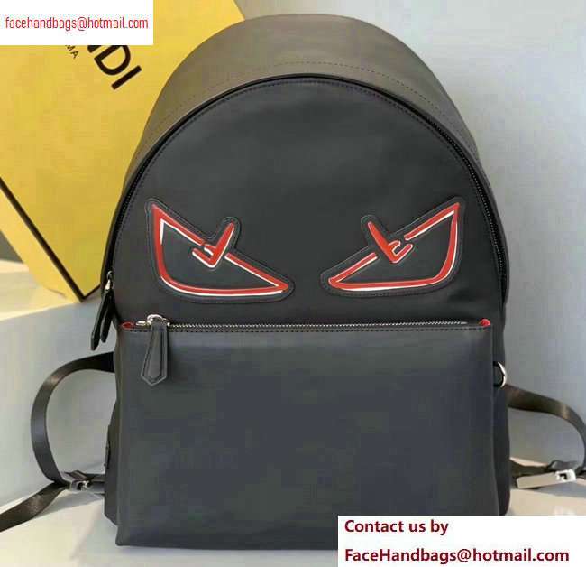 Fendi Bag Bugs Large Backpack Bag with Front Pocket Black/Red Diabolic Eyes 2020 - Click Image to Close