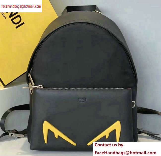 Fendi Bag Bugs Large Backpack Bag with Front Pocket Black/Yellow Diabolic Eyes 2020