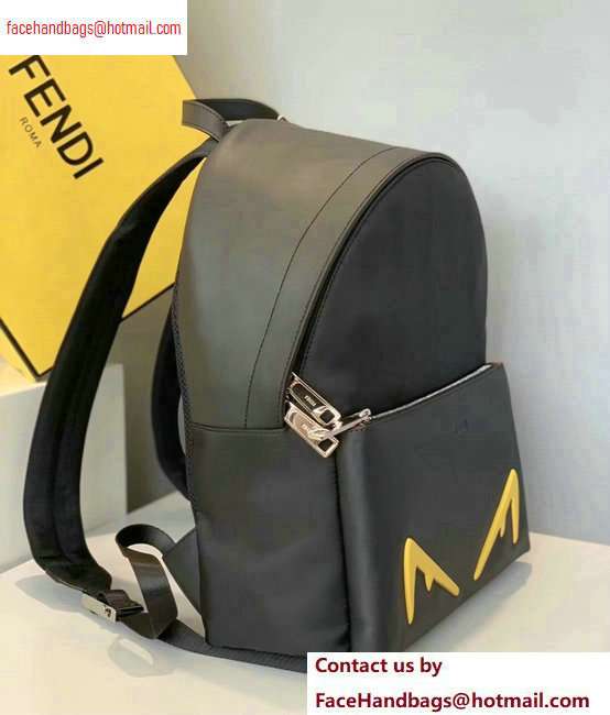 Fendi Bag Bugs Large Backpack Bag with Front Pocket Black/Yellow Diabolic Eyes 2020 - Click Image to Close