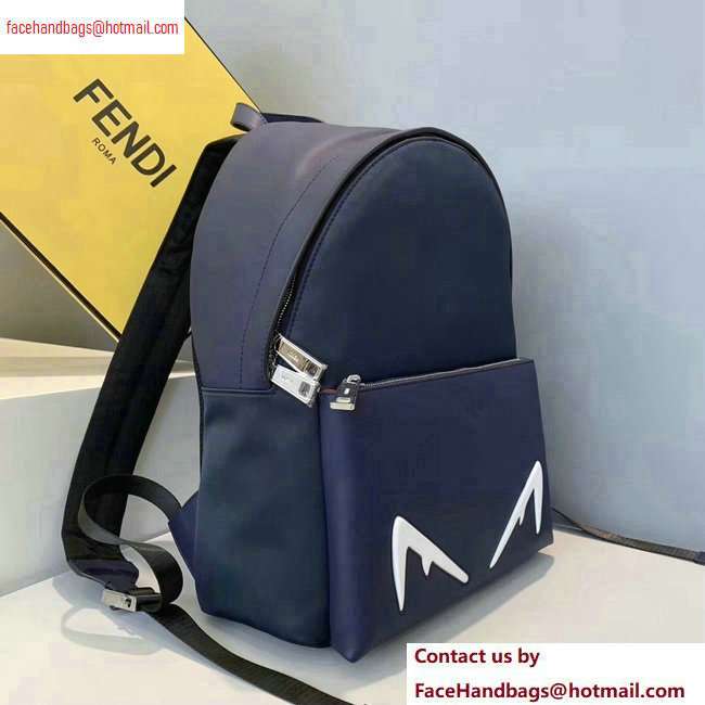 Fendi Bag Bugs Large Backpack Bag with Front Pocket Blue/White Diabolic Eyes 2020