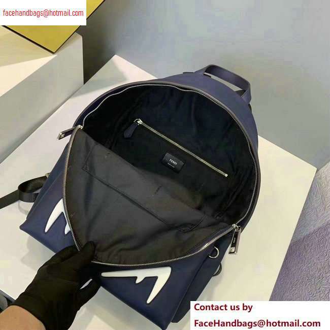 Fendi Bag Bugs Large Backpack Bag with Front Pocket Blue/White Diabolic Eyes 2020 - Click Image to Close