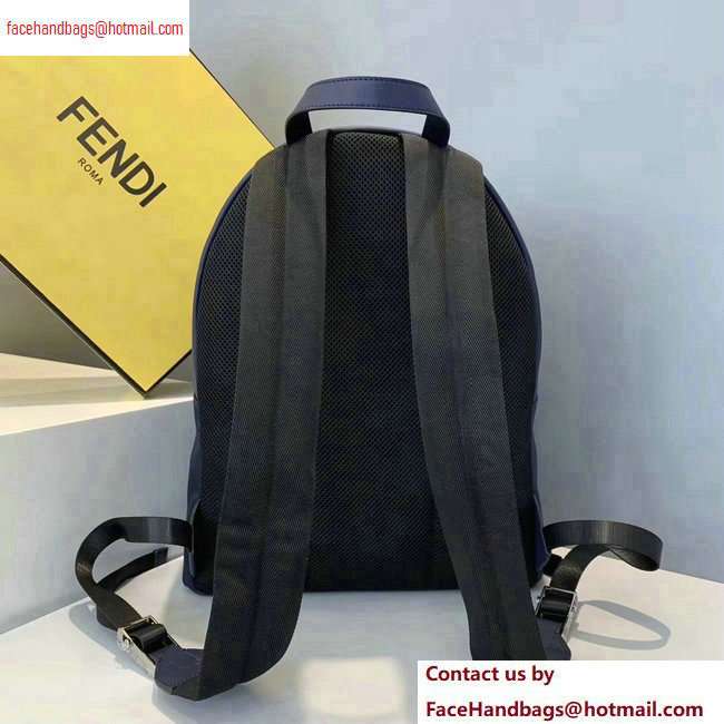 Fendi Bag Bugs Large Backpack Bag with Front Pocket Blue/White Diabolic Eyes 2020