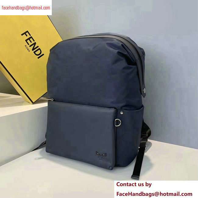 Fendi Bag Bugs Nylon and Leather Backpack Bag Blue 2020 - Click Image to Close