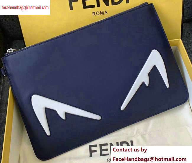 Fendi Bag Bugs Slim Pouch Clutch Bag Blue/White Diabolic Eyes 2020 - Click Image to Close