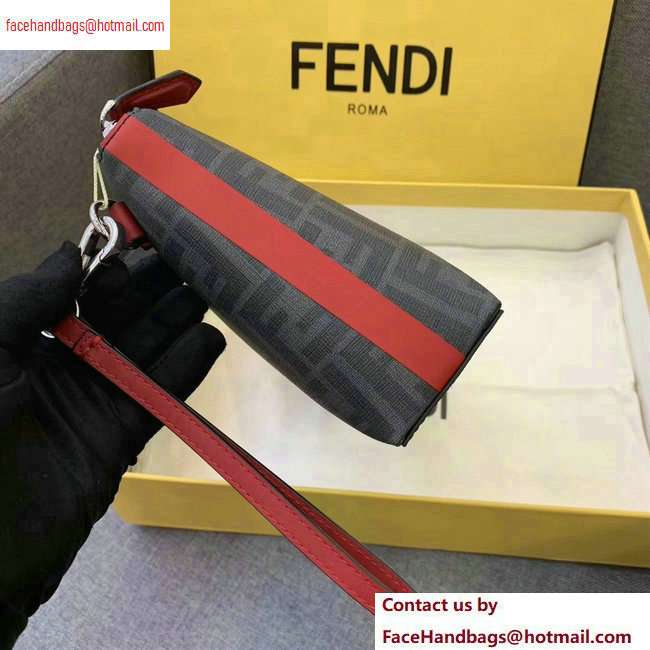 Fendi FF Logo Fabric Medium Slim Pouch Bag Black/Red Piping 2020