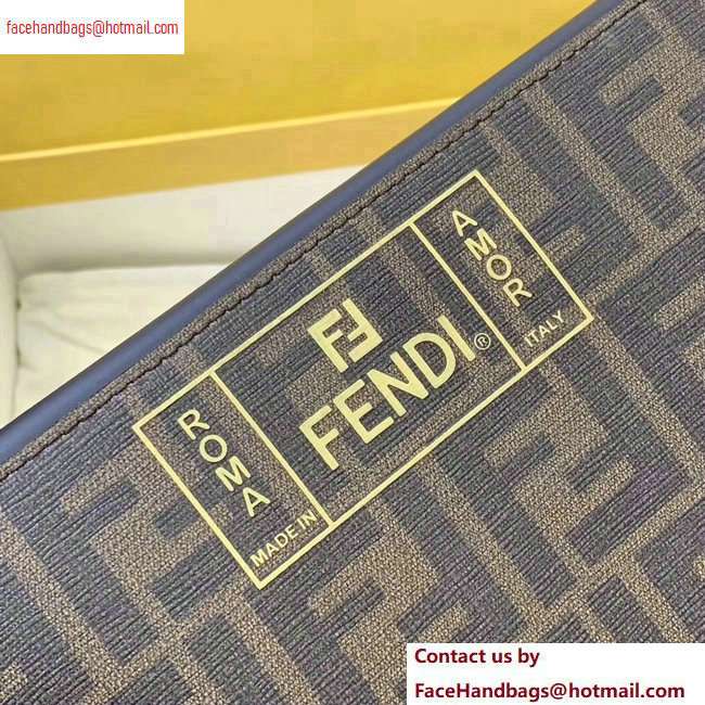 Fendi FF Logo Fabric Medium Slim Pouch Bag Brown/Yellow Piping 2020