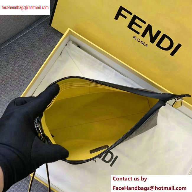 Fendi FF Logo Fabric Medium Slim Pouch Bag Brown/Yellow Piping 2020