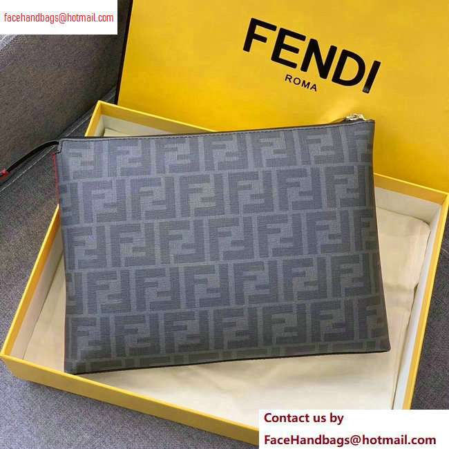 Fendi FF Logo Fabric Pouch Clutch Bag Black/Red Piping 2020 - Click Image to Close