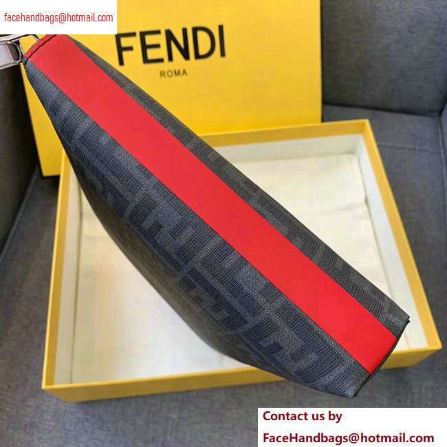 Fendi FF Logo Fabric Pouch Clutch Bag Black/Red Piping 2020 - Click Image to Close