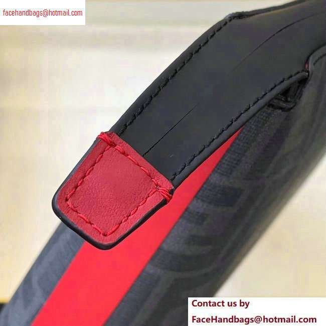 Fendi FF Logo Fabric Pouch Clutch Bag Black/Red Piping 2020