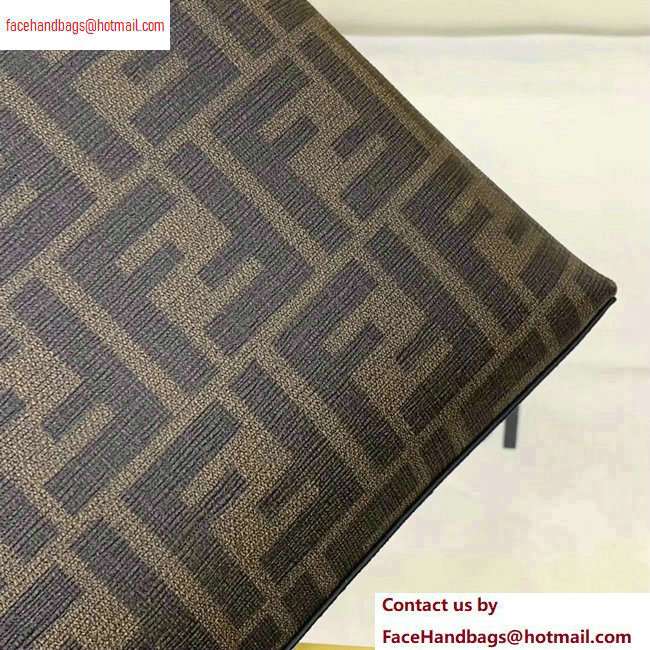 Fendi FF Logo Fabric Pouch Clutch Bag Brown/Yellow Piping 2020