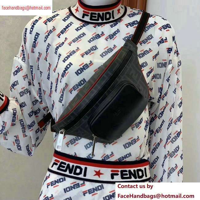 Fendi FF Logo Fabric Small Belt Bag Black/Red Piping 2020
