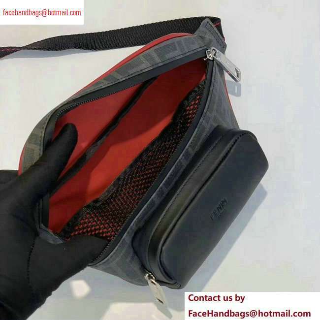Fendi FF Logo Fabric Small Belt Bag Black/Red Piping 2020 - Click Image to Close