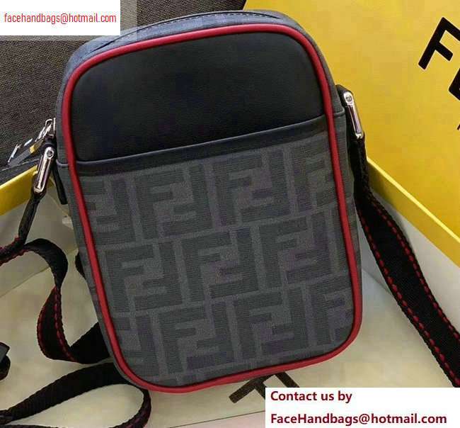 Fendi FF Logo Fabric Small Messenger Cross-body Bag Black/Red Piping 2020 - Click Image to Close