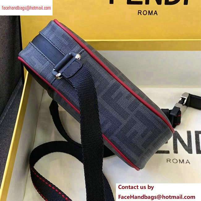 Fendi FF Logo Fabric Small Messenger Cross-body Bag Black/Red Piping 2020