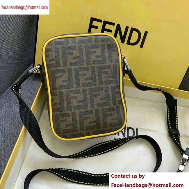 Fendi FF Logo Fabric Small Messenger Cross-body Bag Brown/Yellow Piping 2020