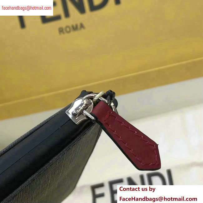 Fendi FF Logo Fabric Zippered Pochette Pouch Bag Black/Red Piping 2020