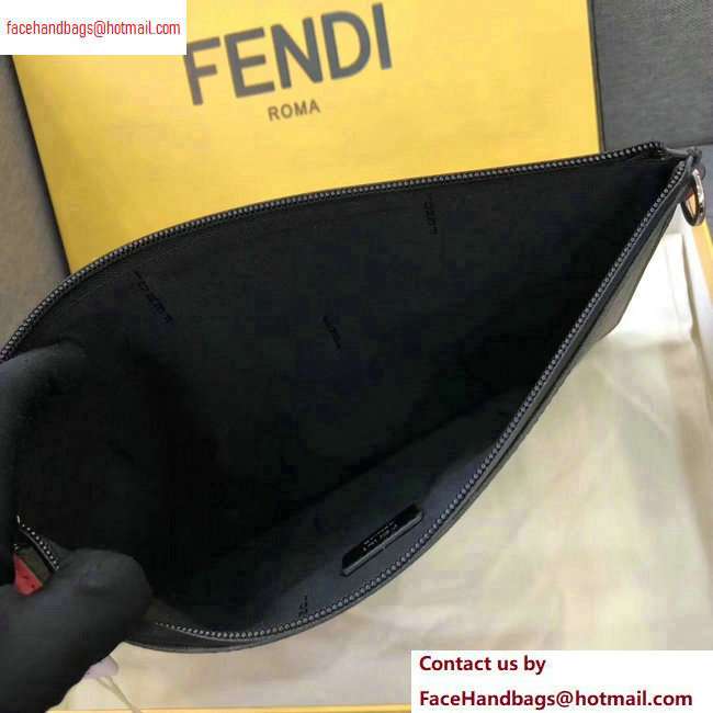 Fendi FF Logo Fabric Zippered Pochette Pouch Bag Black/Red Piping 2020