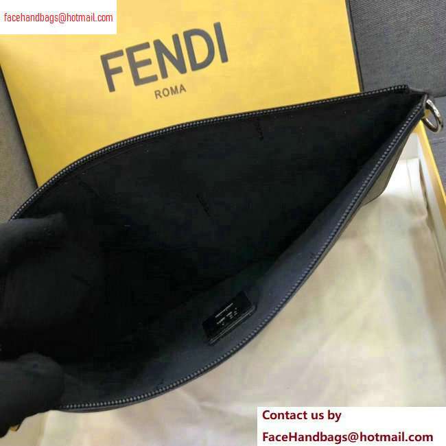 Fendi FF Logo Fabric Zippered Pochette Pouch Bag Brown/Yellow Piping 2020 - Click Image to Close