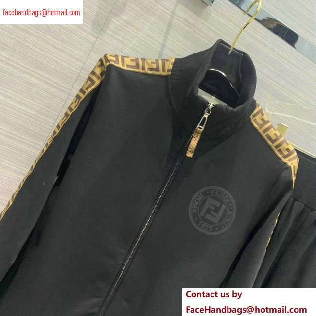Fendi FF Logo Trim Jacket and Pants Suit Black 2020