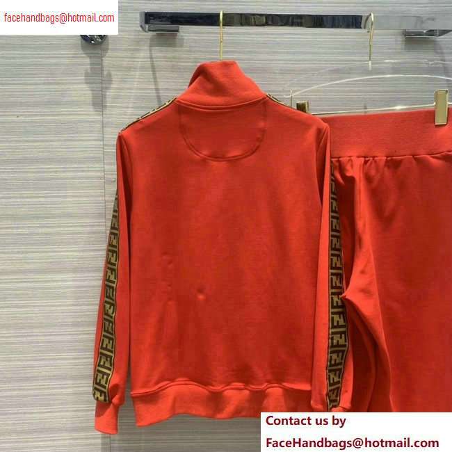 Fendi FF Logo Trim Jacket and Pants Suit Orange Red 2020