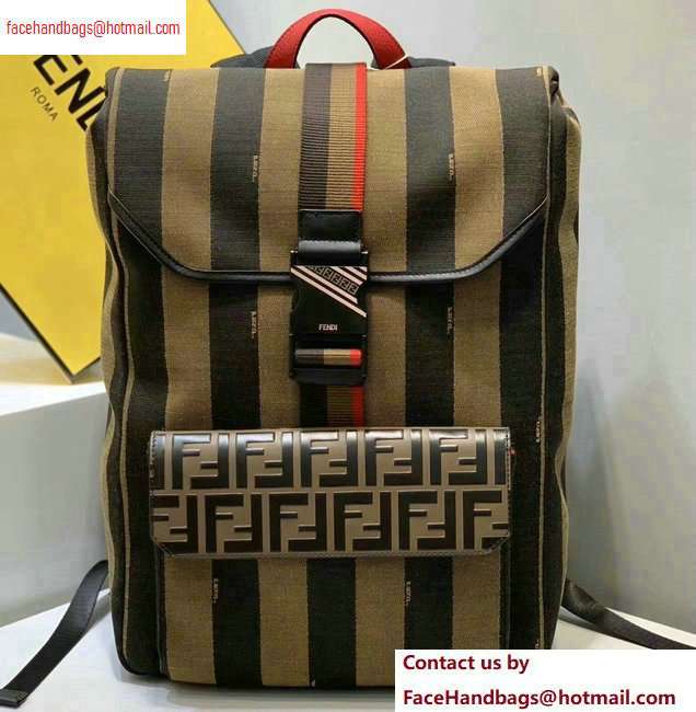 Fendi Jacquard Fabric FF Motif Wide-design Backpack Bag Brown Pequin Striped 2020